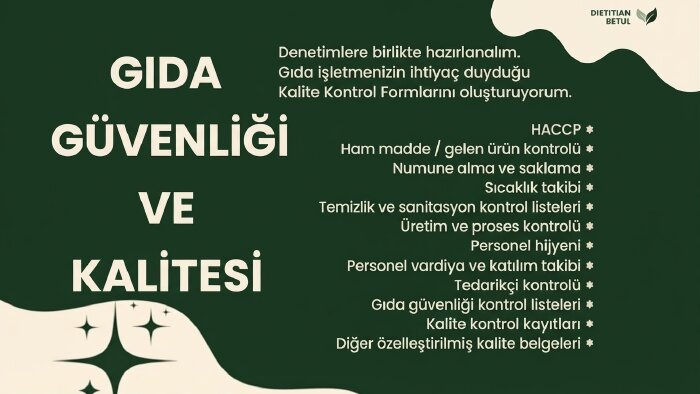 gıda işletmeniz için kalite kontrol formları oluşturuyorum