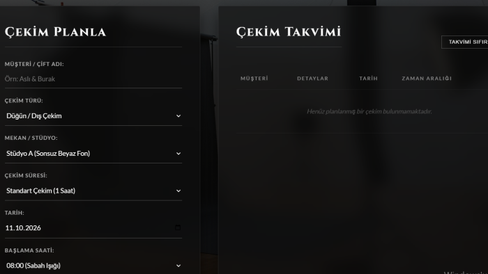 fotoğraf stüdyoları için online çekim randevu sitesi yaparım