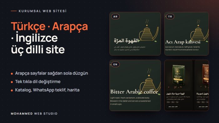 Türkçe Arapça İngilizce üç dilli kurumsal web sitesi yaparım