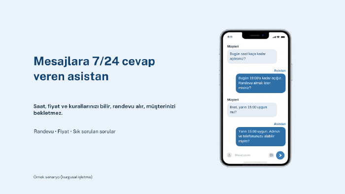 işletmeniz için randevu alan chatbot kurarım