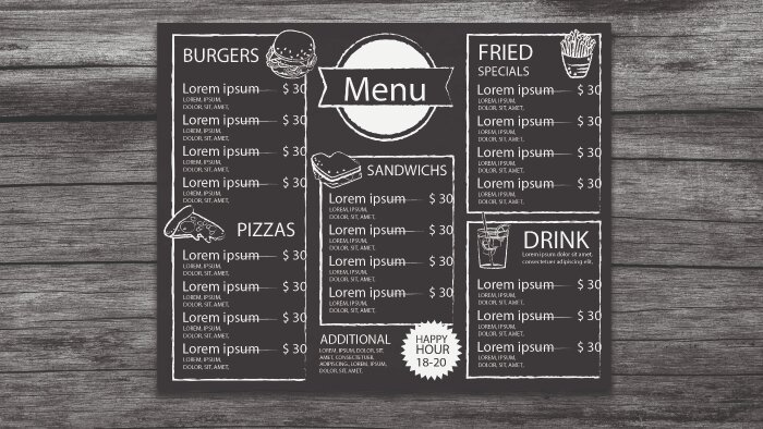 profesyonel cafe, restoran, yemek menüsü tasarlıyorum