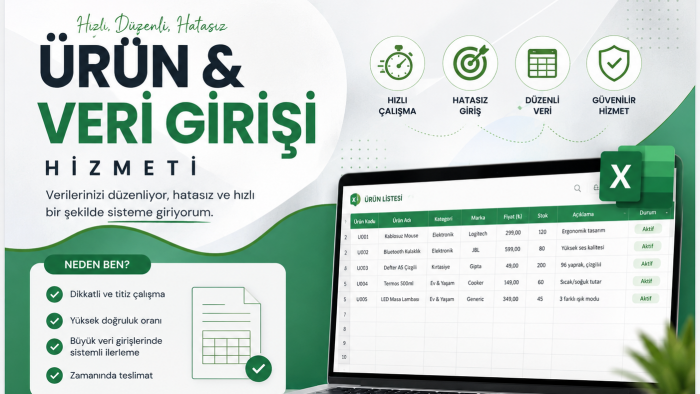 ürün ve veri girişinizi kusursuz şekilde yönetirim