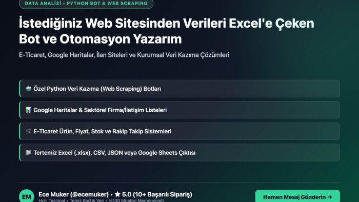 sitenizden verileri Excel'e çeken Python botu yazarım