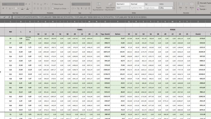 Excel de demir beton ve kalıp metrajlarınızı hazırlarım