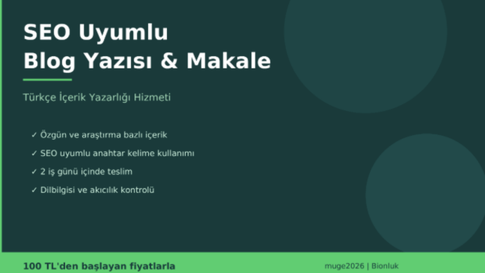 akıcı ve SEO uyumlu Türkçe içerikler yazarım
