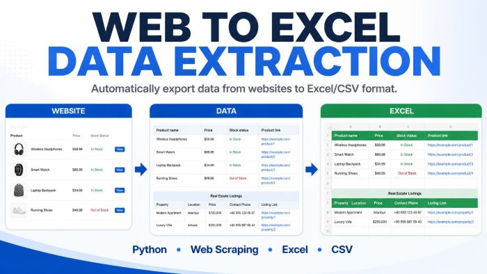 Python ile web'den veri çekip Excel'e aktarabilirim