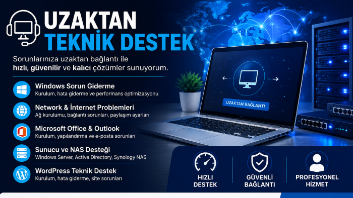 uzaktan bilgi işlem ve teknik destek hizmeti sağlarım