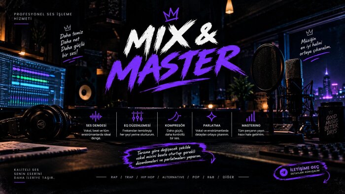 şarkılarınıza profesyonel Mix & Mastering yapıyorum