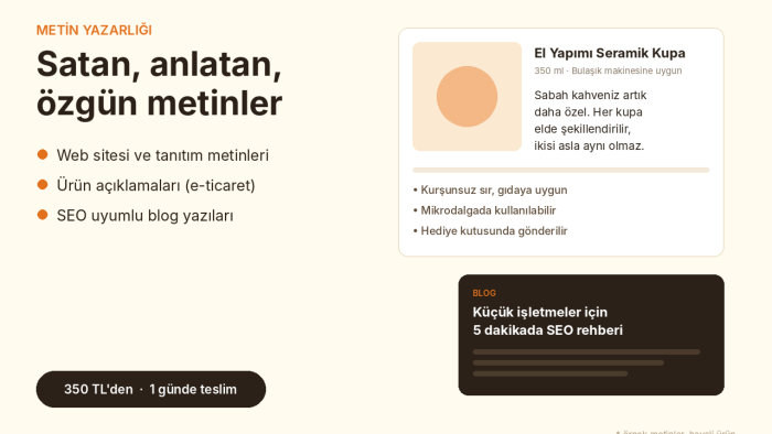 web sitesi, ürün ve sosyal medya metinleri yazarım