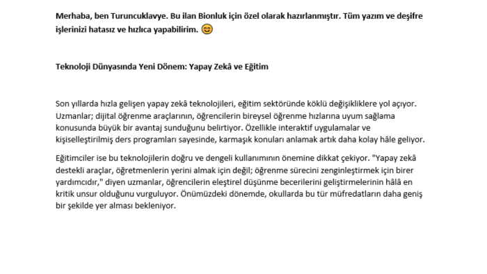 10 parmak klavye ile ses ve video kaydı deşifre ederim