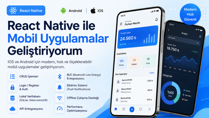 React Native mobil uygulamalar geliştiririm