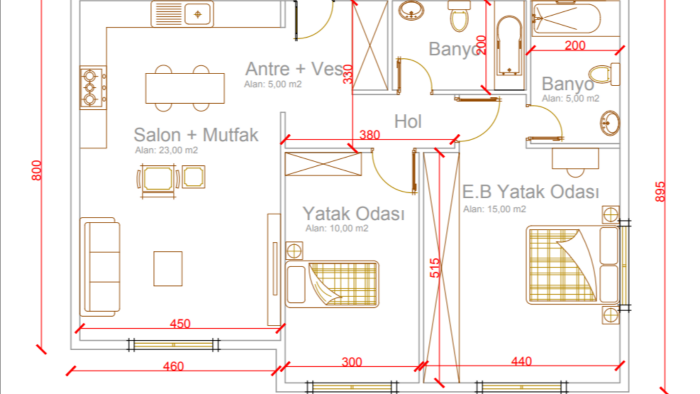 mimari plan, kesit ve görünüş çizebilirim