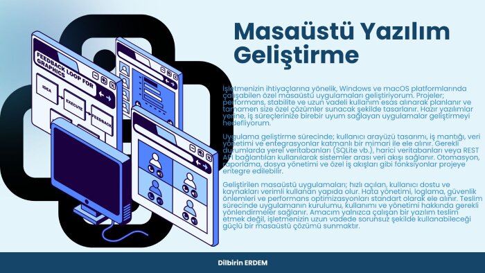 Windows ve macOS için masaüstü uygulama geliştiririm