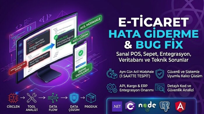 e-ticaret sitenizdeki yazılım ve pos hatalarını çözerim