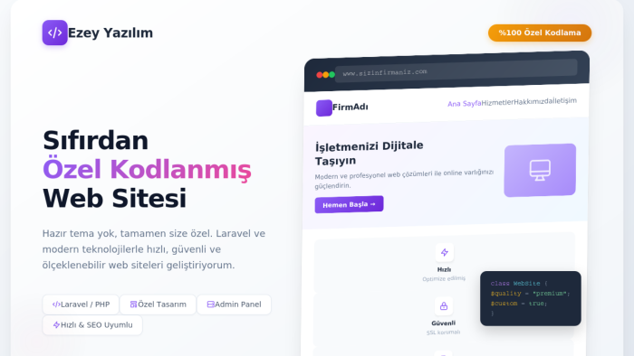 sıfırdan tamamen size özel kodlanmış web sitesi tasarlıyorum