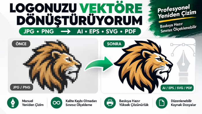 JPG ve PNG logonuzu profesyonel vektörel çizime dönüştürürüm