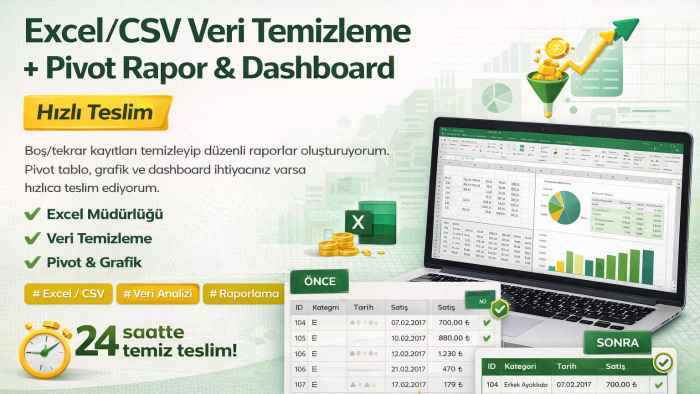 excel veri temizliği ve raporlama yaparım