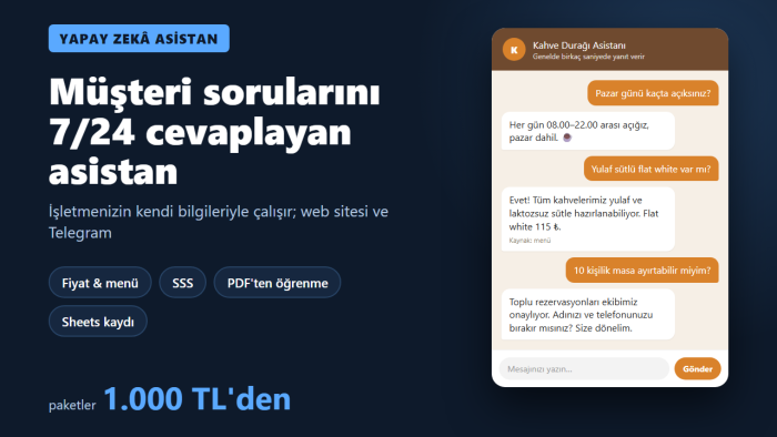 işletmenize özel yapay zekâ chatbot ve asistan kurarım