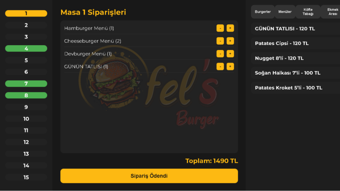 işletmeniz için sipariş-kasa ekranı yapıyorum