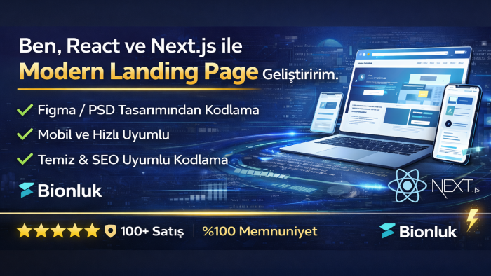 React ve Next.js ile modern landing page geliştiririm