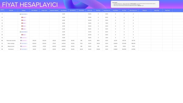 yerel işletmelere Excel ile stok, maliyet, analizli yaparım
