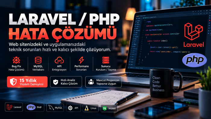 Laravel / PHP sitenizdeki hata ve sorunları çözerim