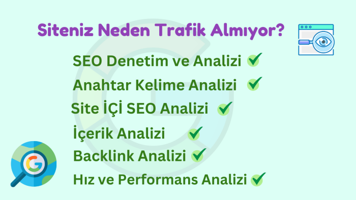 sitenizin detaylı SEO analizini yapar ve çözüm sunarım