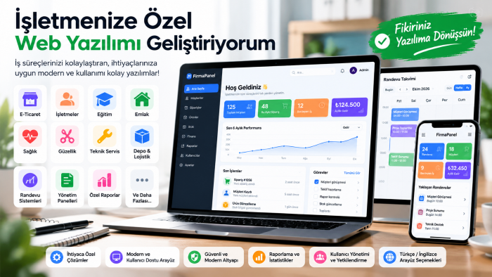 sektörünüze özel web yazılımları geliştiririm