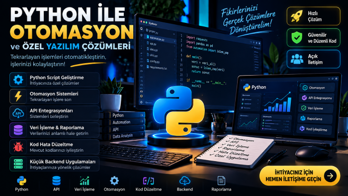 Python ile otomasyon ve özel yazılımlar geliştiririm