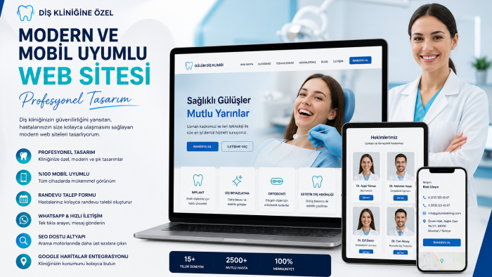 diş kliniğinize modern ve mobil uyumlu web sitesi yaparım