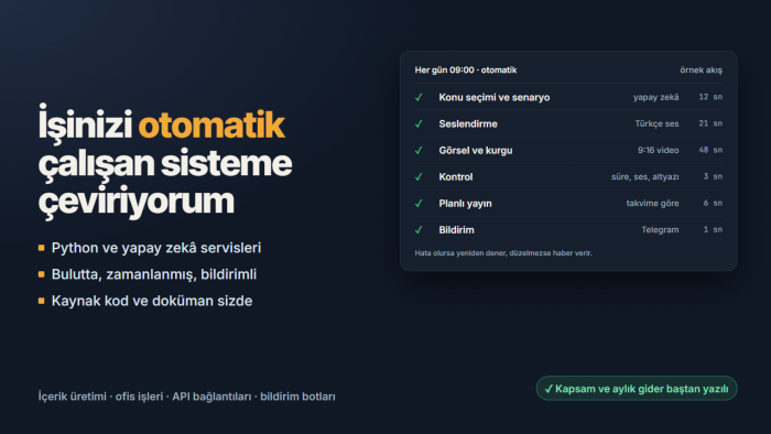 Python ve yapay zekâ ile işlerinizi otomatikleştirebilirim