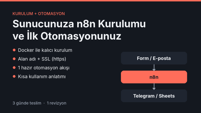 sunucunuza n8n kurar ve ilk otomasyonunuzu hazırlarım