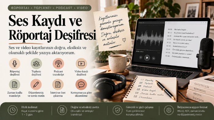 ses ve video kayıtlarınızı yazıya döküyor, deşifre ediyorum