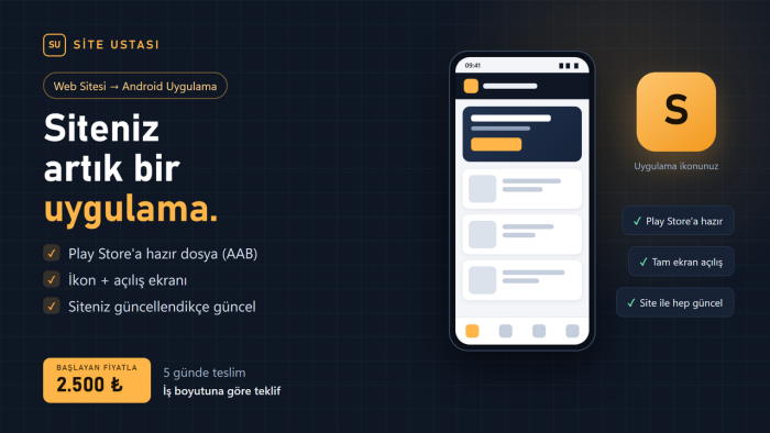 web sitenizi mağazalara yüklenecek app haline getiririm