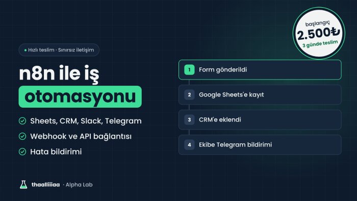 n8n ile tekrar eden iş süreçlerinizi otomatikleştiririm