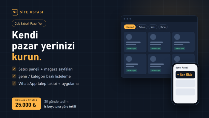çok satıcılı ilan / pazar yeri sitenizi anahtar teslim yaparım
