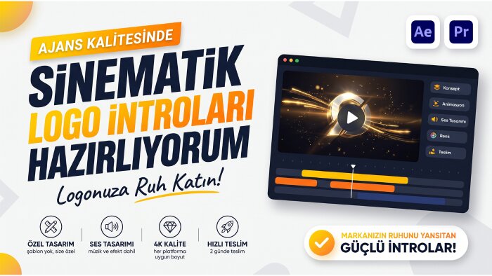 markanıza özel sinematik logo intro animasyonu hazırlarım