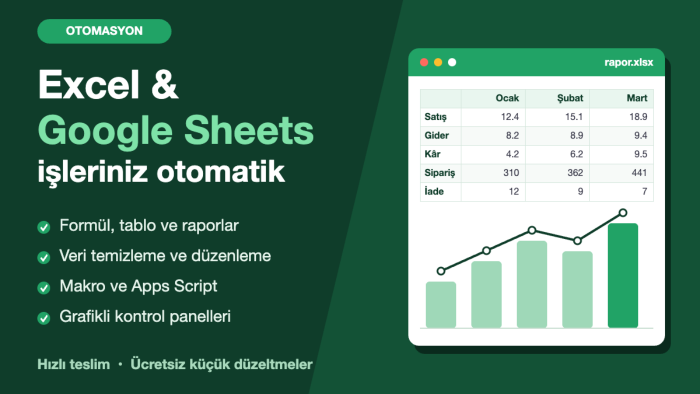 Excel ve Google Sheets işlerinizi otomatikleştiririm