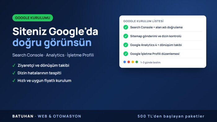 Google Search Console ve Analytics kurulumu yaparım