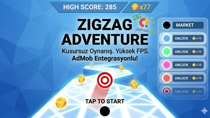 profesyonel ve market sistemli ZigZag oyunu geliştiririm