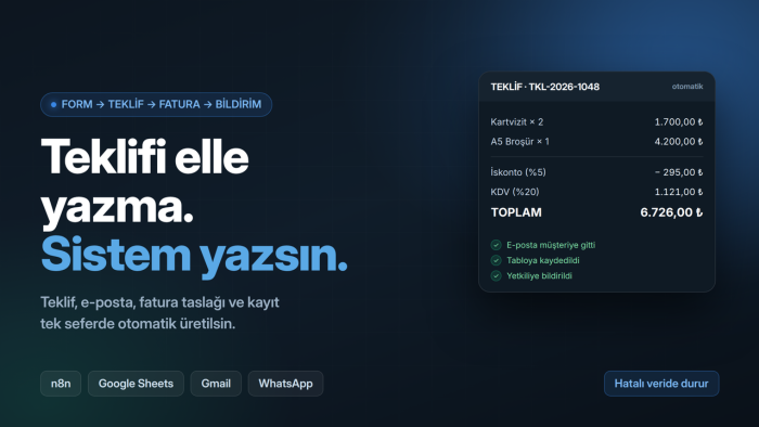 n8n ile teklif ve fatura sürecinizi otomatikleştiririm