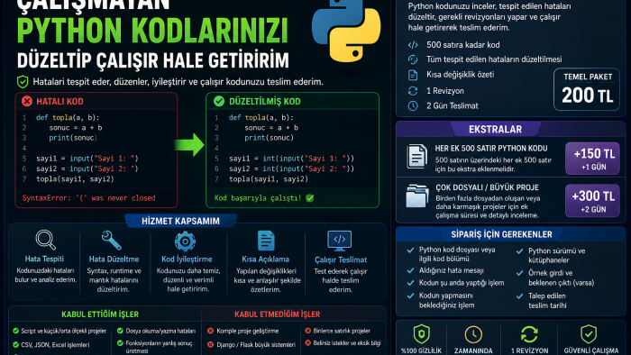 çalışmayan Python kodlarınızı çalışır hale getiririm