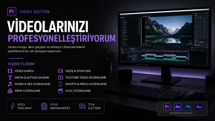 sizin videolarınızı kurgusunu yapıp düzenliyebilirim
