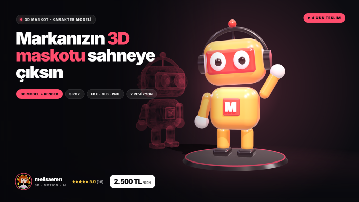  markanız için 3D maskot ve karakter modeli yaparım