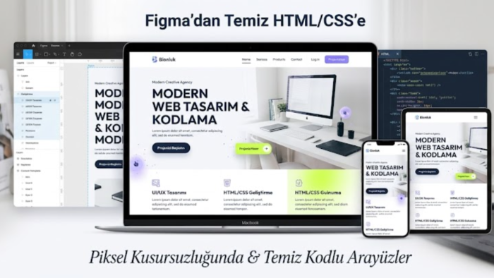 Figma'da modern web tasarımları yapar, HTML/CSS ile kodlarım