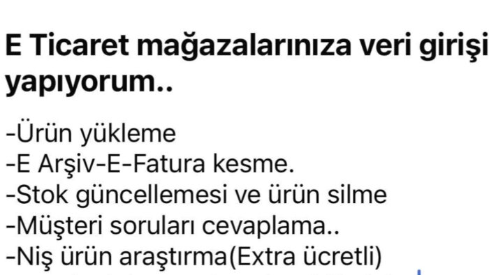 e-ticaret  pazaryeri mağazanız için veri girişi yaparım