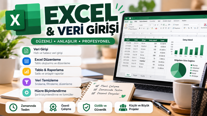 Excel dosyalarınızı düzenlerim ve veri girişi yaparım