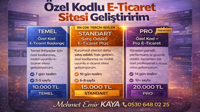 işletmenize özel kodlanmış e-ticaret sitesi geliştiririm