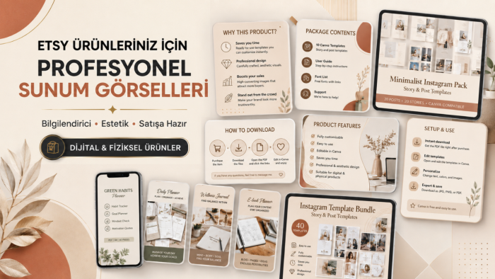 Etsy ürün sunum görselleri ve infografikler tasarlayabilirim