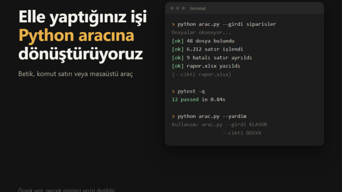 ihtiyacınıza özel Python script ve araç yazarım